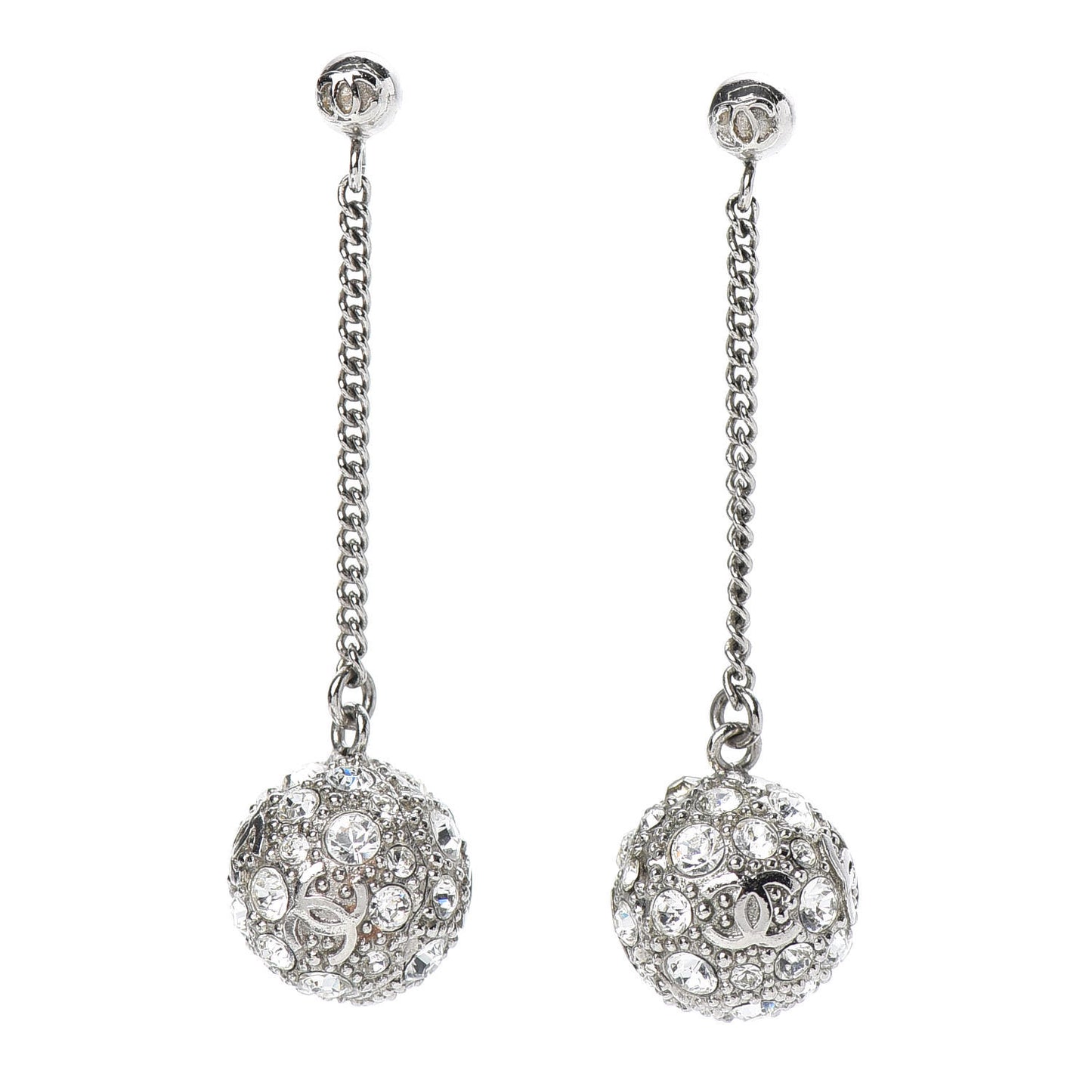 Crystal CC Drop Earrings Silver