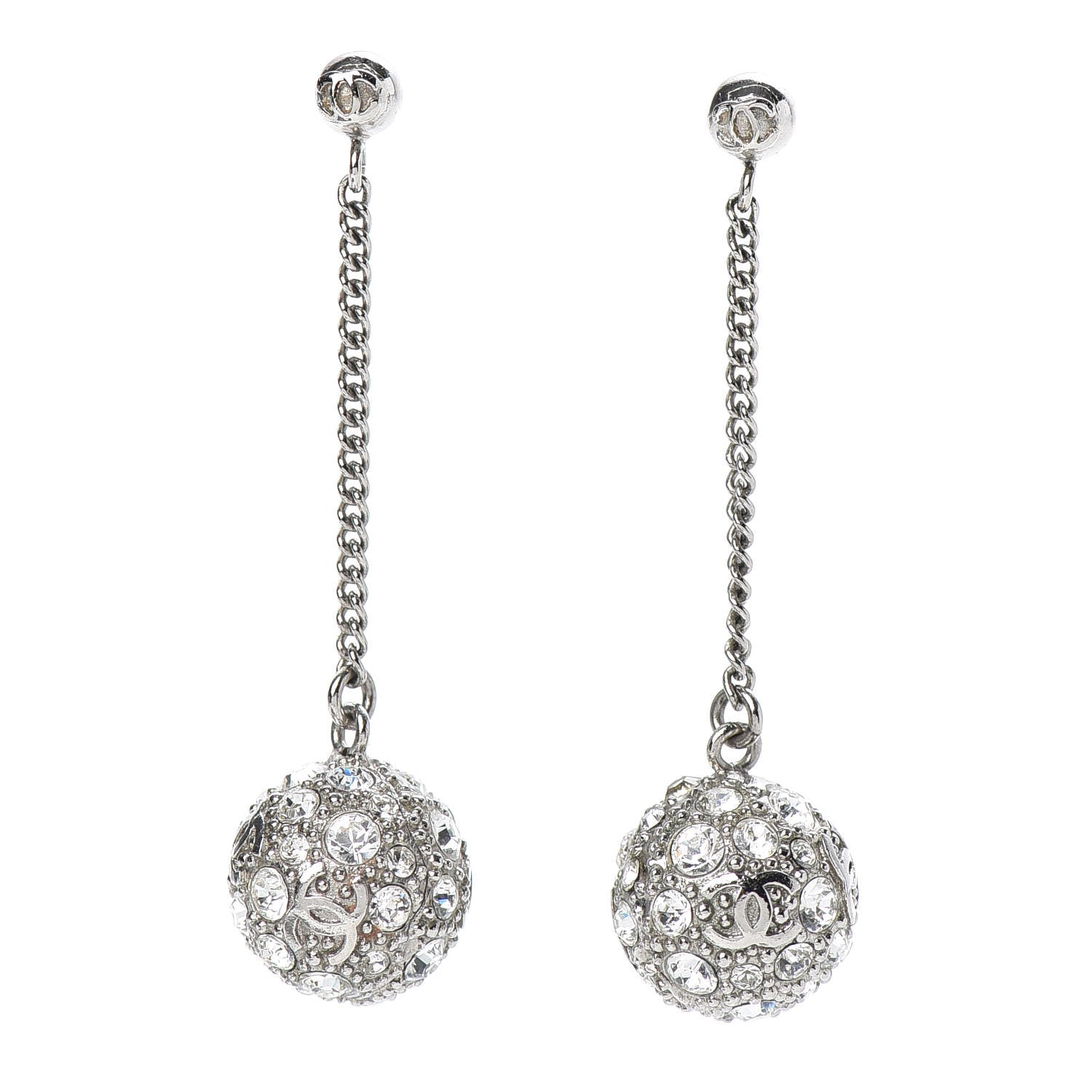 Chanel Crystal CC Drop Earrings Silver 1 of 3
