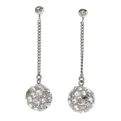 Chanel Crystal CC Drop Earrings Silver 1 of 3