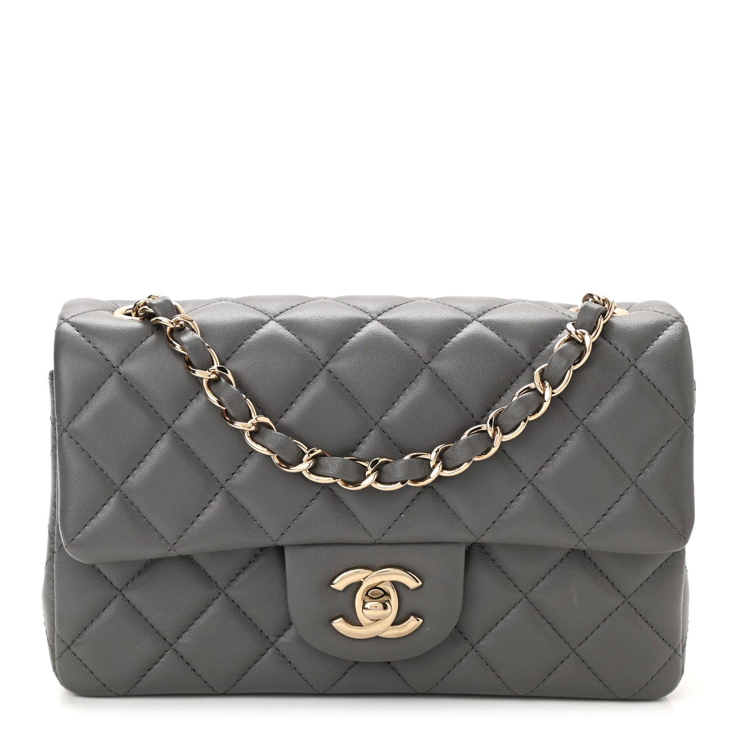 Lambskin Quilted Mini Rectangular Flap Dark Grey