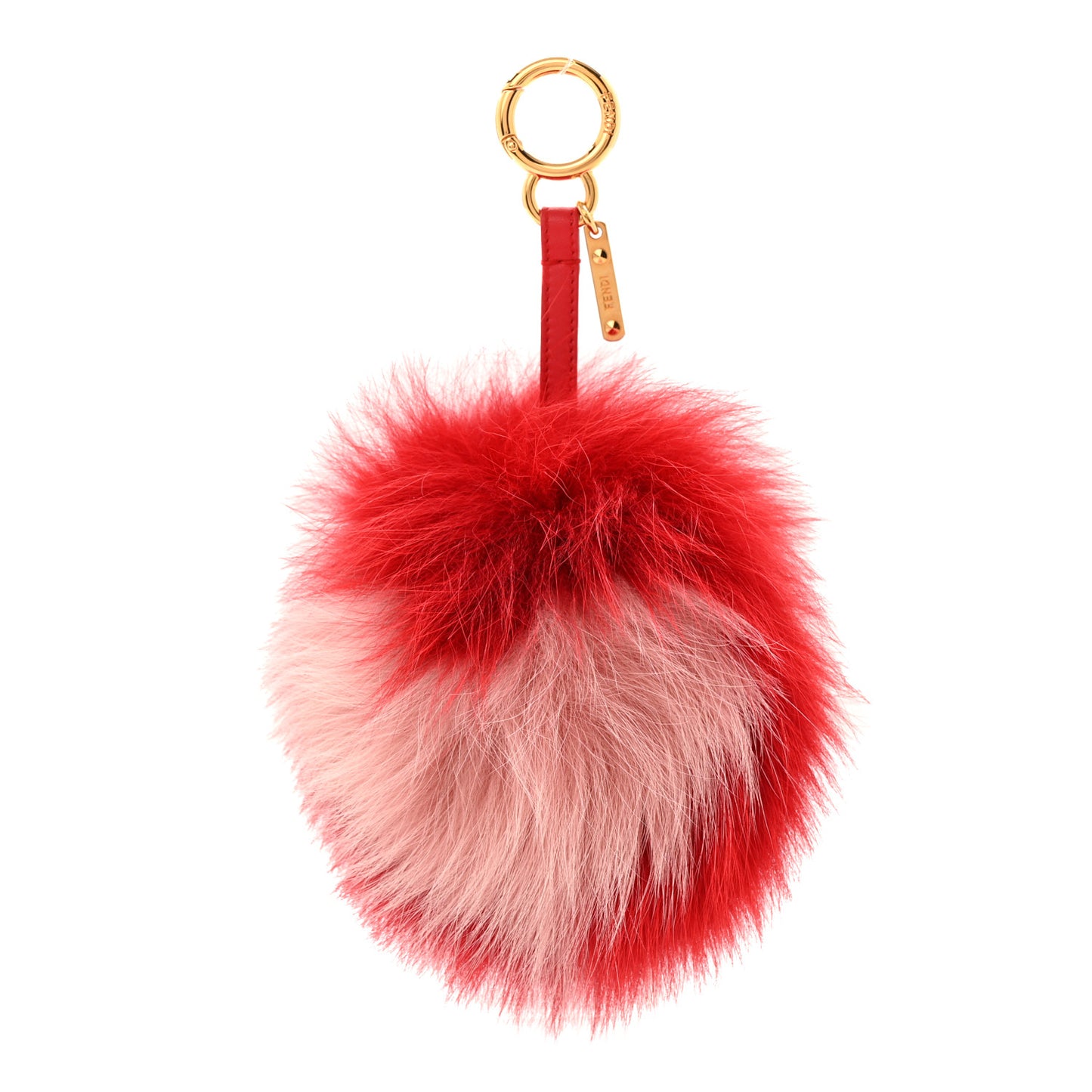 Fox Fur Shiny Nappa Heart Pom Pom Bag Charm Rosso Rosa