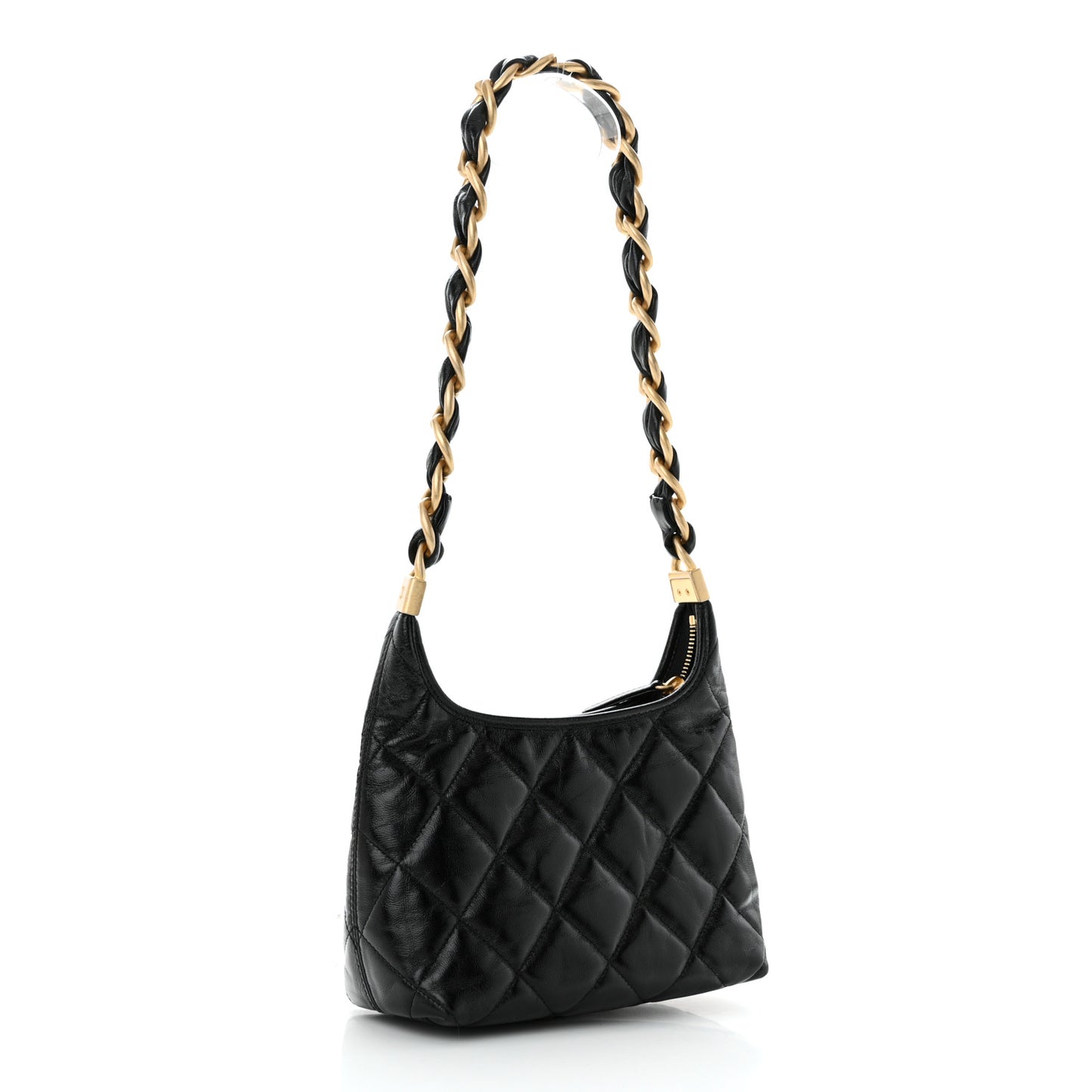 Shiny Crumpled Lambskin Quilted Small CC Funky Town Hobo Black