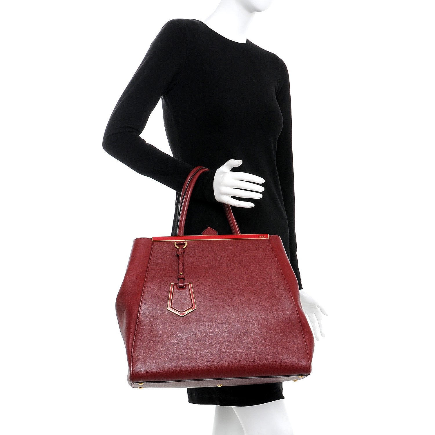 Fendi Vitello Elite Large 2Jours Tote Rosso Scuro Ciliegia 2 of 10
