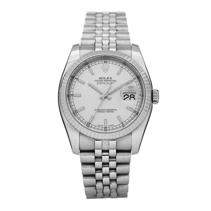 Rolex Stainless Steel 18K White Gold 36mm Oyster Perpetual Datejust Watch Silver 116234 1 of 5