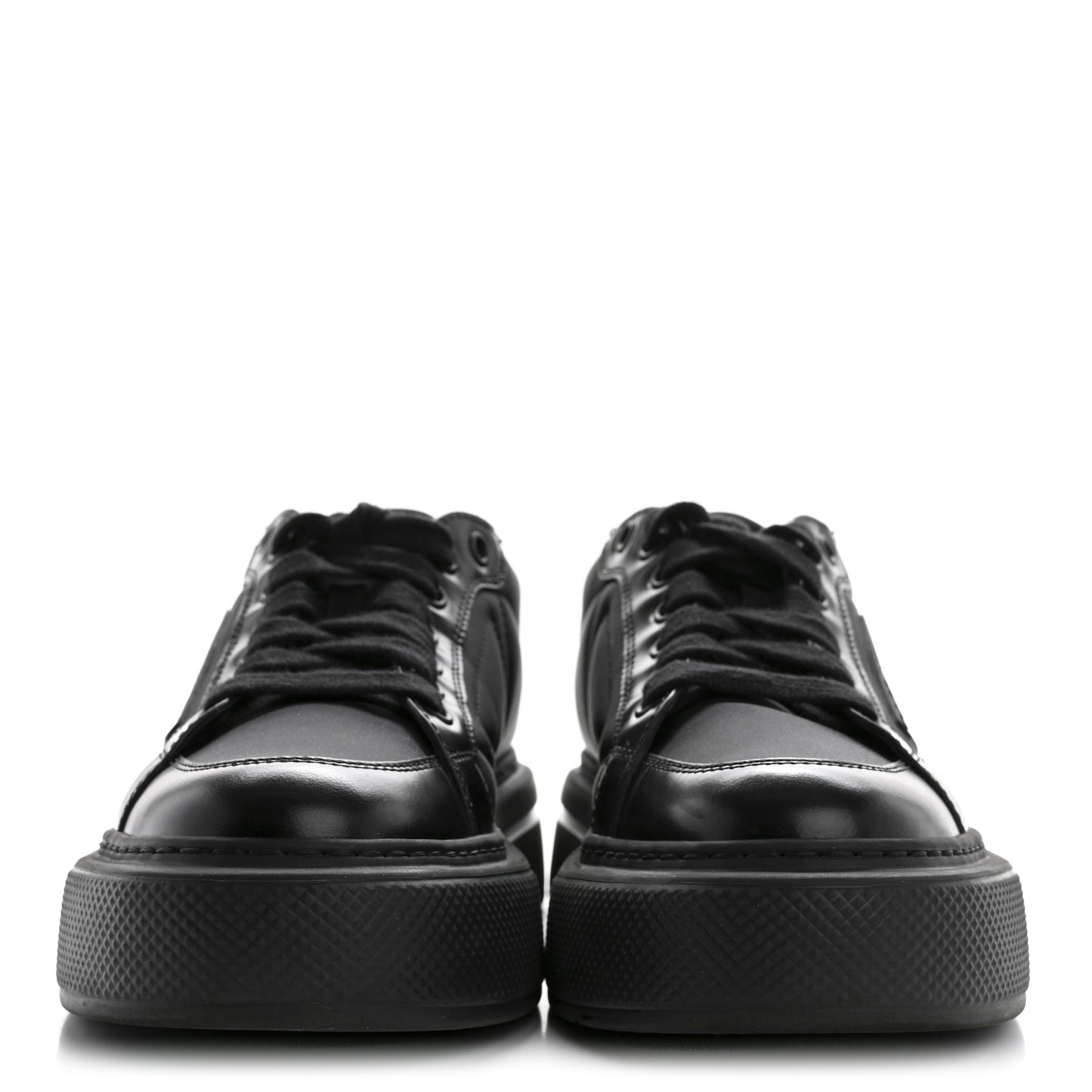 Re-Nylon Spazzolato Rubber Triangle Logo Macro Quilted Womens 45mm Platform Sneakers 37 Black