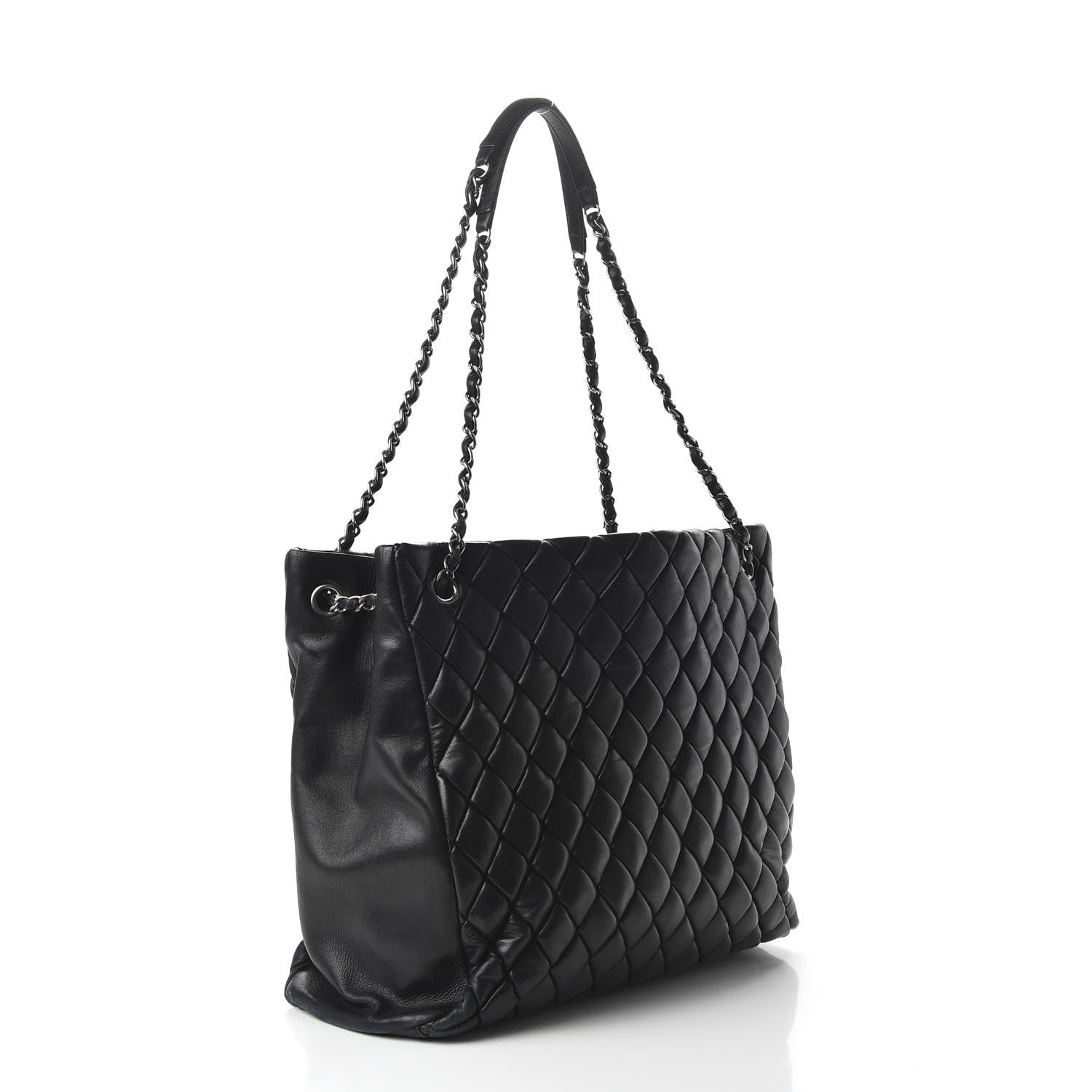 Chanel Lambskin Quilted Medium New Bubble North South Tote Black 3 of 10