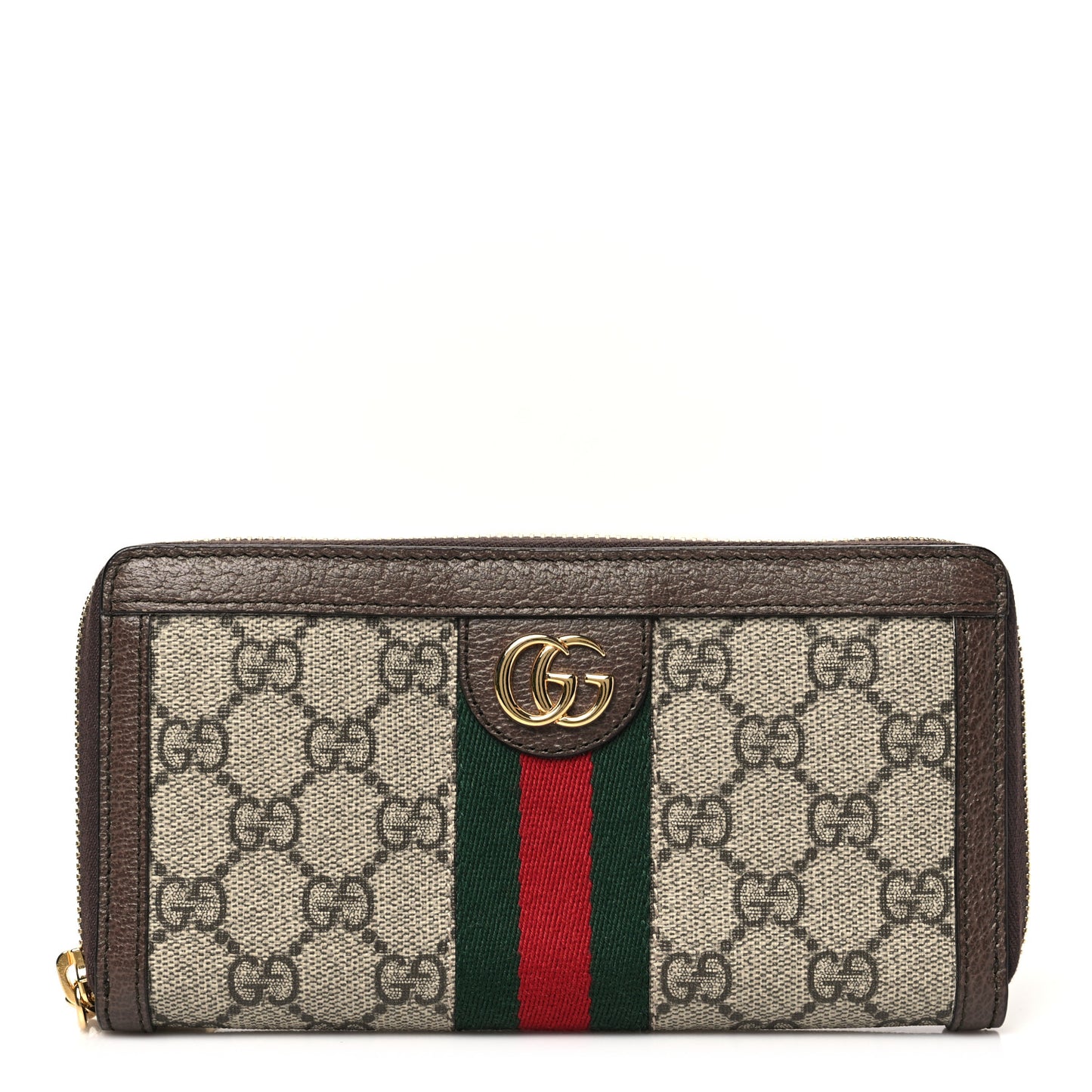 GG Supreme Monogram Web Ophidia Zip Around Wallet Brown