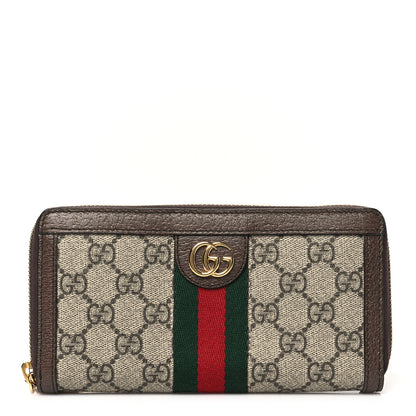 Gucci GG Supreme Monogram Web Ophidia Zip Around Wallet Brown 1 of 8