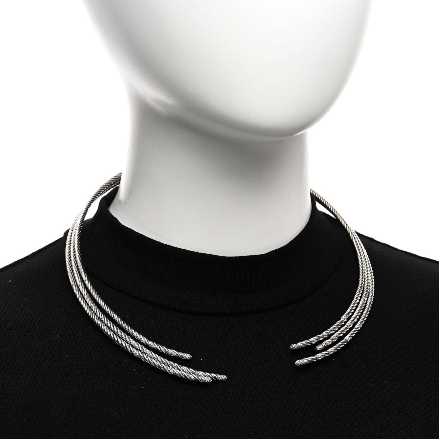 Sterling Silver Diamond 3-Row Open Willow Collar Necklace