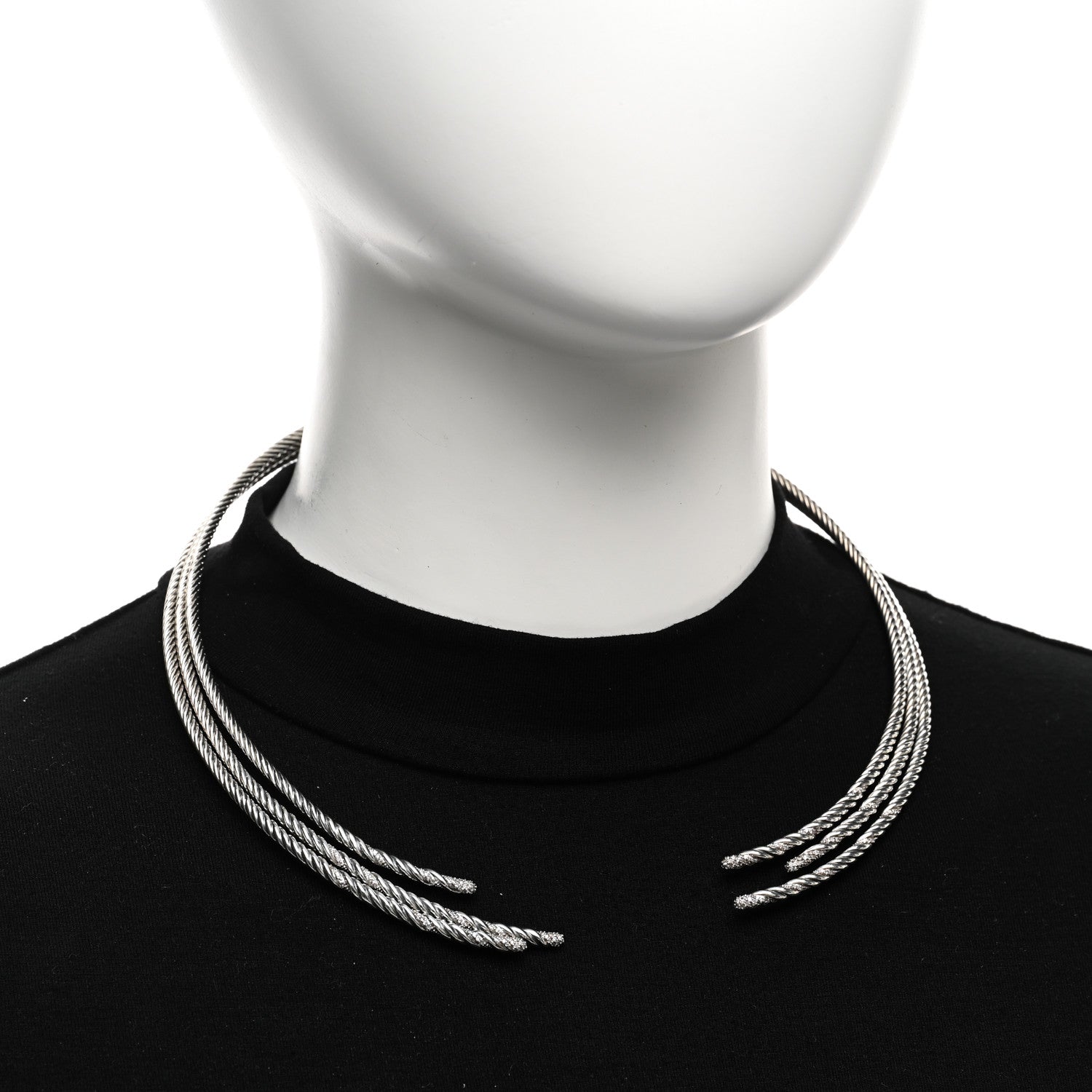 David Yurman Sterling Silver Diamond 3-Row Open Willow Collar Necklace 2 of 4