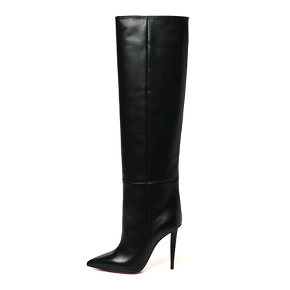 Christian Louboutin Calfskin Astrilarge Botta 100 Knee High Boots 38 Black 1 of 7