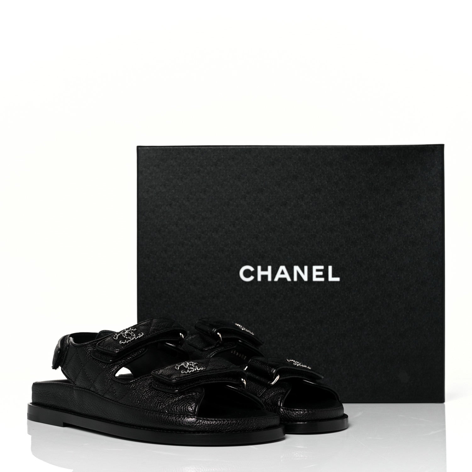 Chanel Grained Calfskin Velcro Dad Sandals 36.5 Black 9 of 9