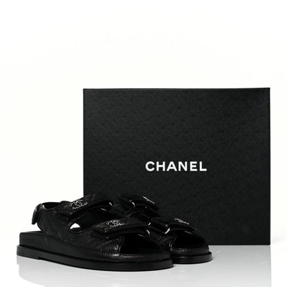 Chanel Grained Calfskin Velcro Dad Sandals 36.5 Black 9 of 9