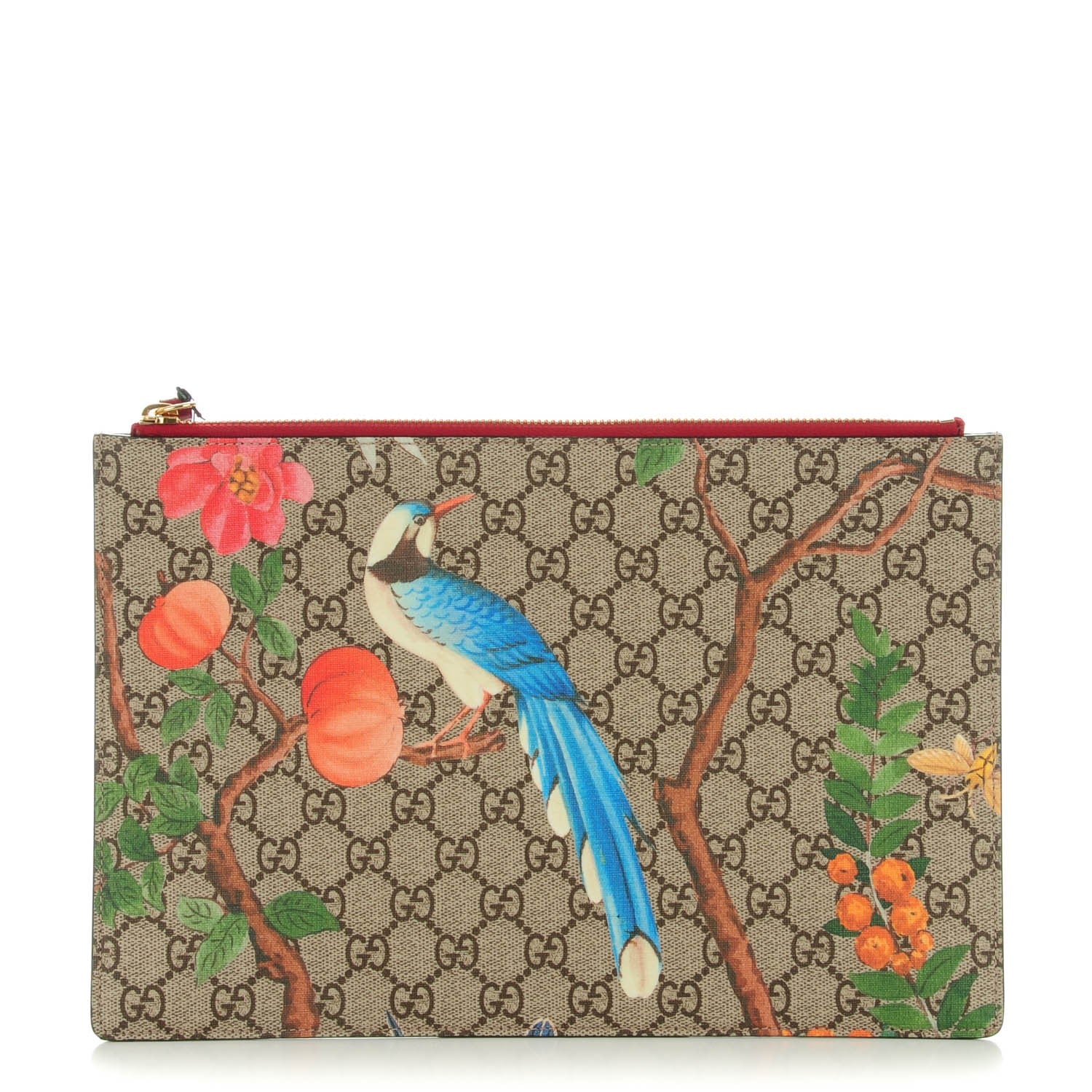 Gucci GG Supreme Monogram Tian Large Zip Pouch Beige Multicolor Red 1 of 8