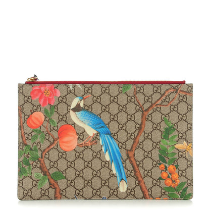 Gucci GG Supreme Monogram Tian Large Zip Pouch Beige Multicolor Red 1 of 8