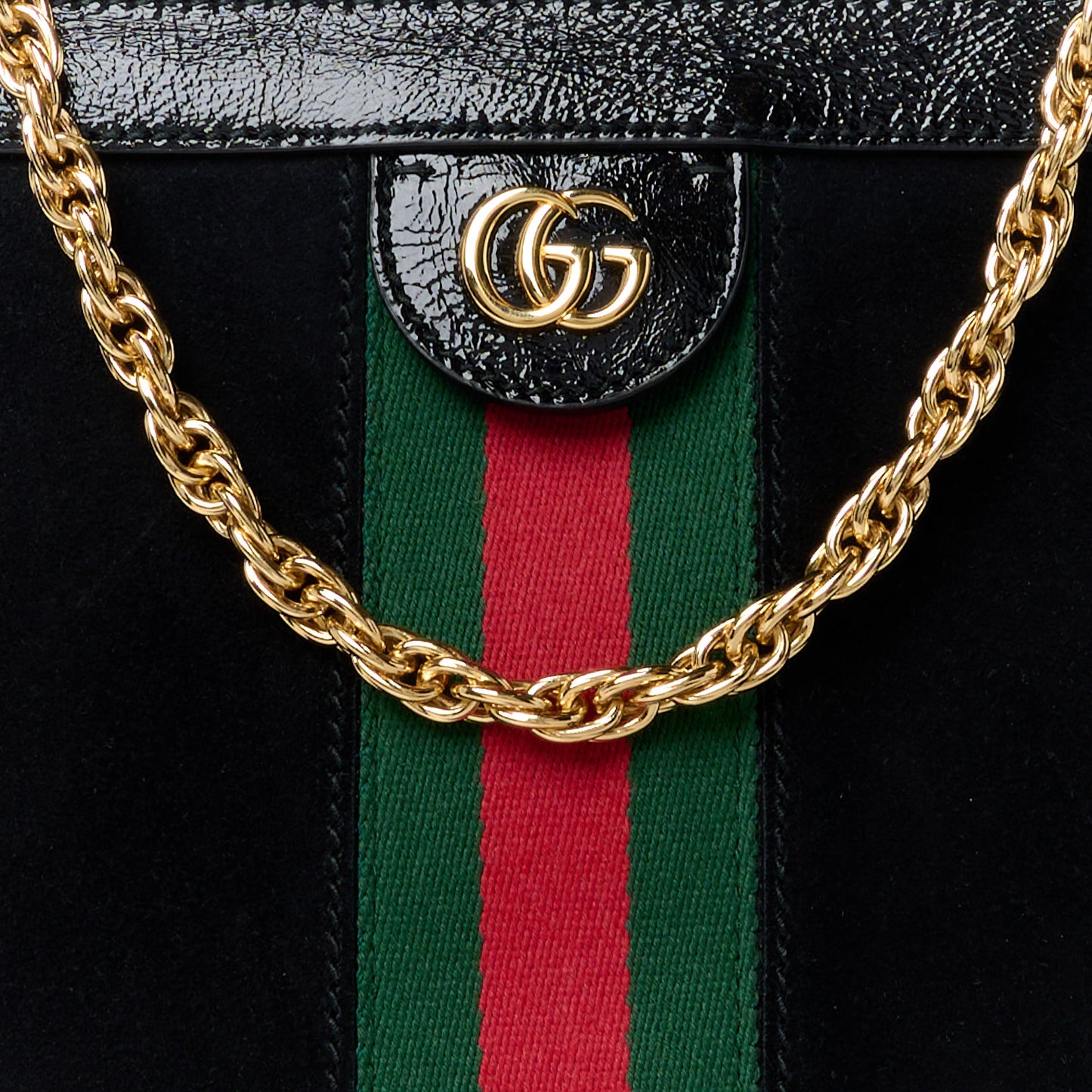Suede Patent GG Web Medium Ophidia Chain Shoulder Bag Black
