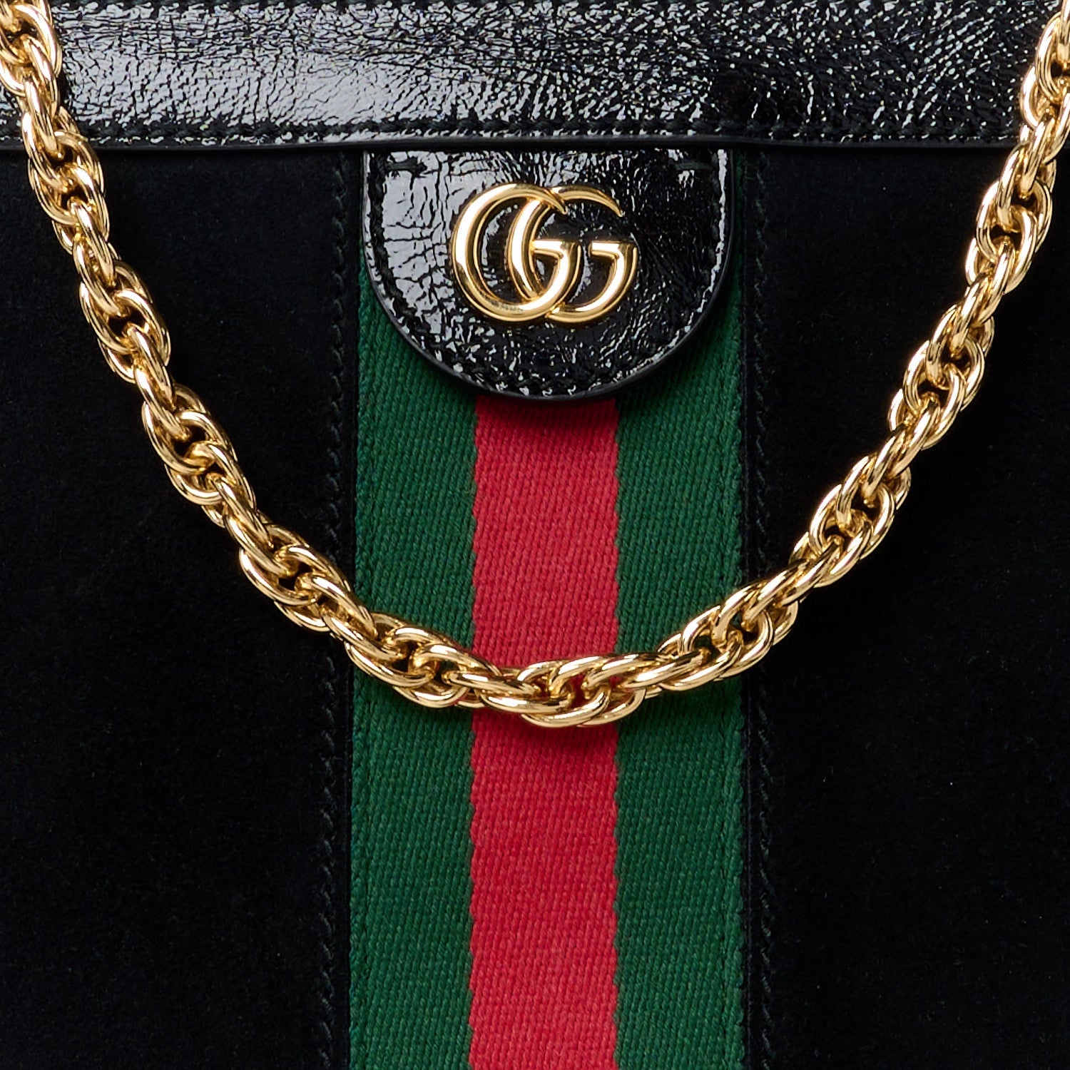 Gucci Suede Patent GG Web Medium Ophidia Chain Shoulder Bag Black 9 of 11