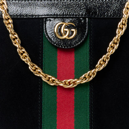 Gucci Suede Patent GG Web Medium Ophidia Chain Shoulder Bag Black 9 of 11