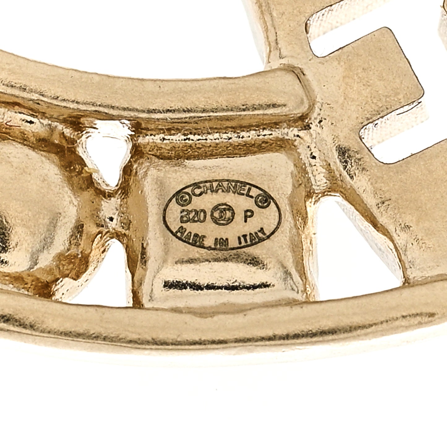 Crystal Pearl Glass CC Logo Brooch Gold Pink Orange