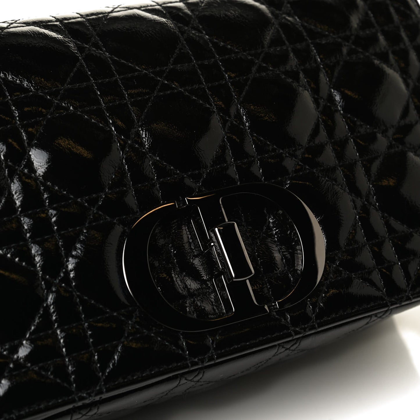 Crinkled Patent Lambskin Cannage Medium Caro Bag Black