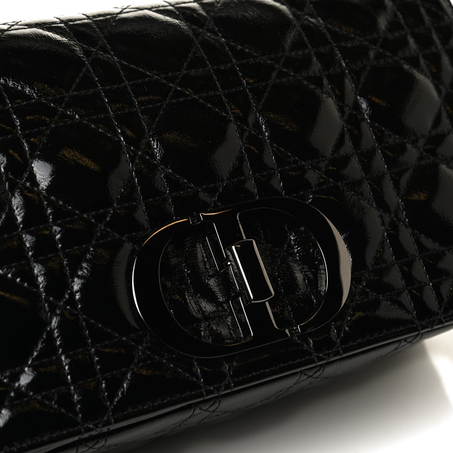 Christian Dior Crinkled Patent Lambskin Cannage Medium Caro Bag Black 15 of 16