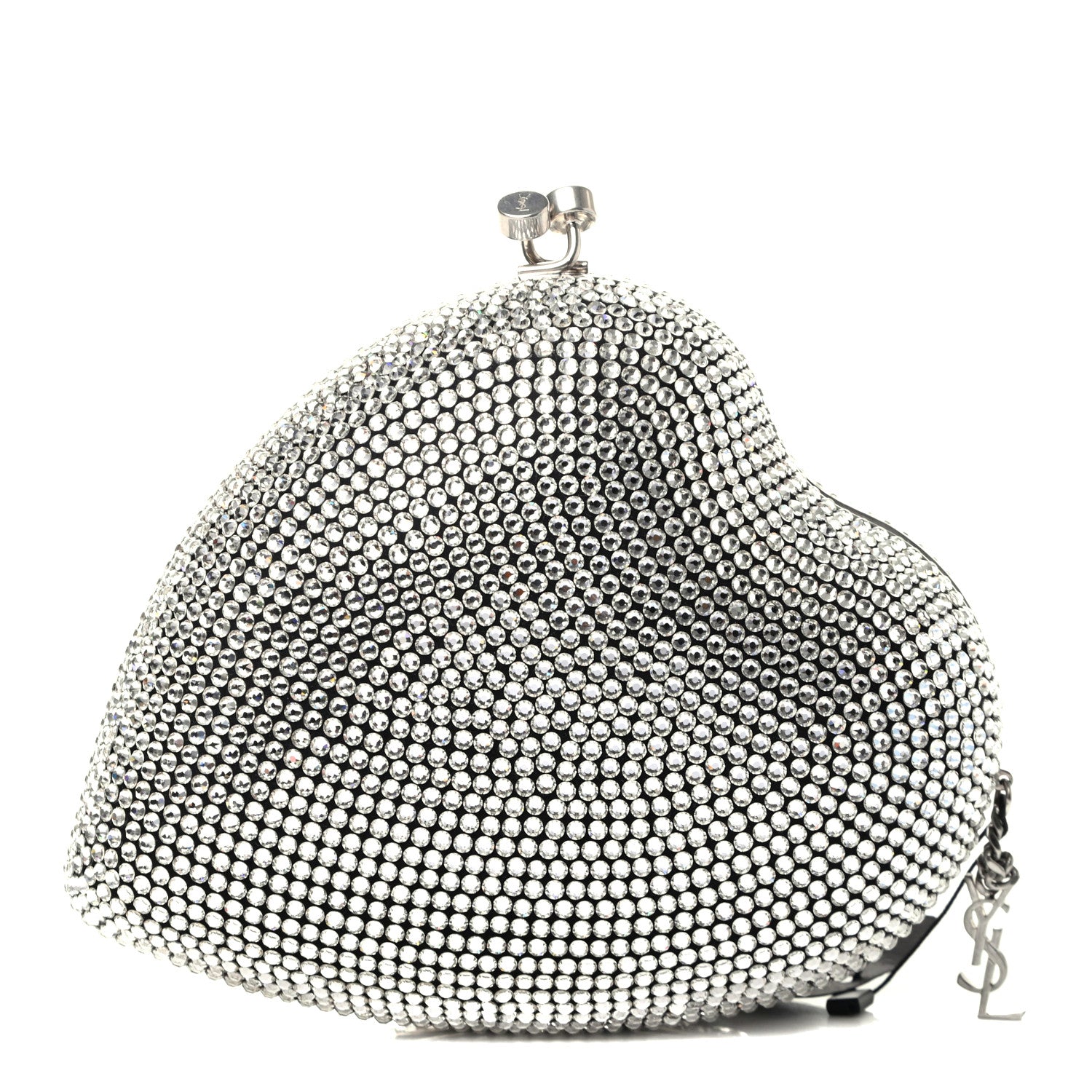 Saint Laurent Swarovski Crystal Heart Love Box Clutch Bag Silver 1 of 6