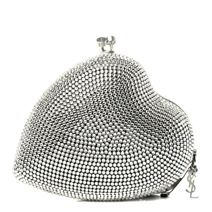 Saint Laurent Swarovski Crystal Heart Love Box Clutch Bag Silver 1 of 6