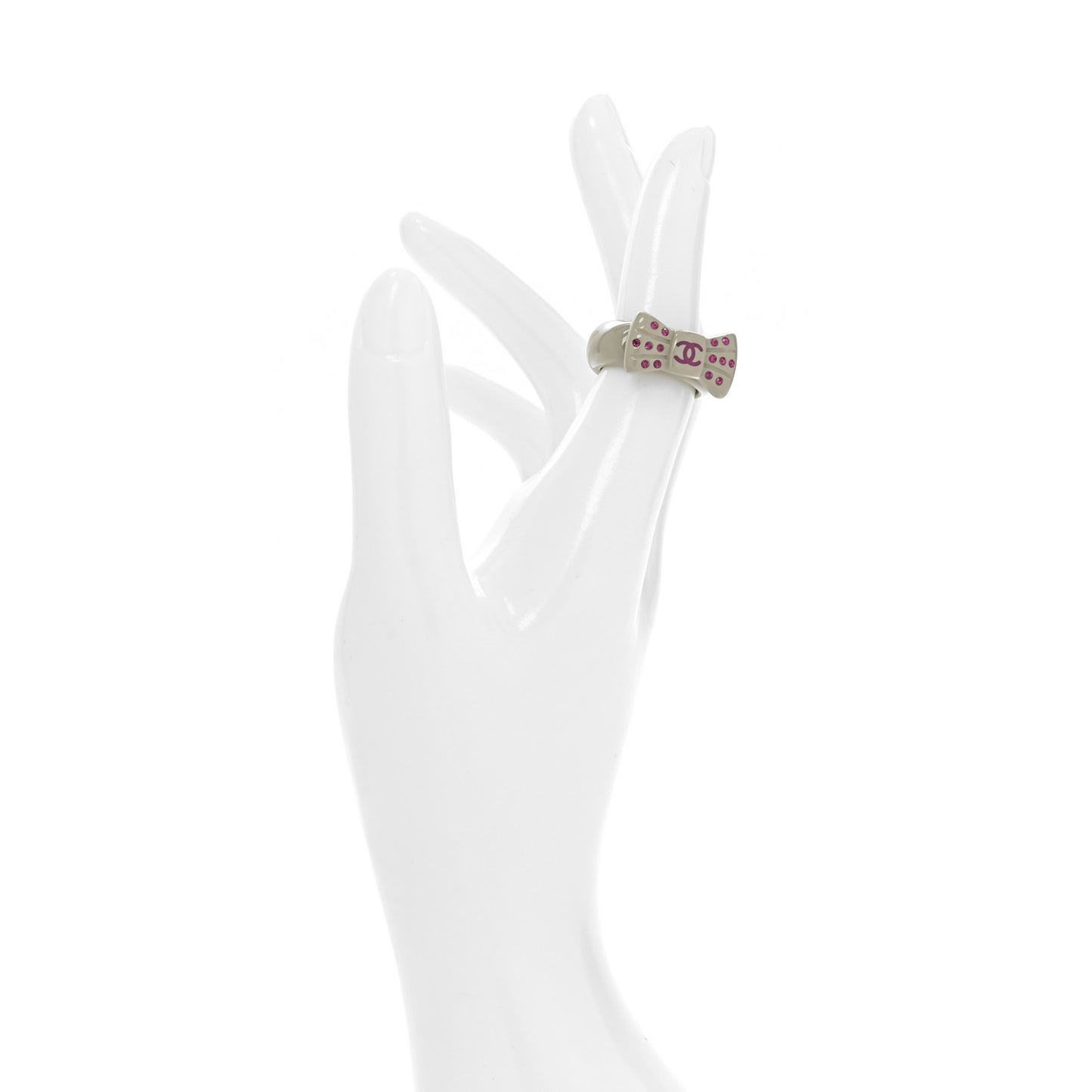Resin Crystal CC Bow Ring 6.5 Grey Pink