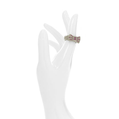 Chanel Resin Crystal CC Bow Ring 6.5 Grey Pink 2 of 4