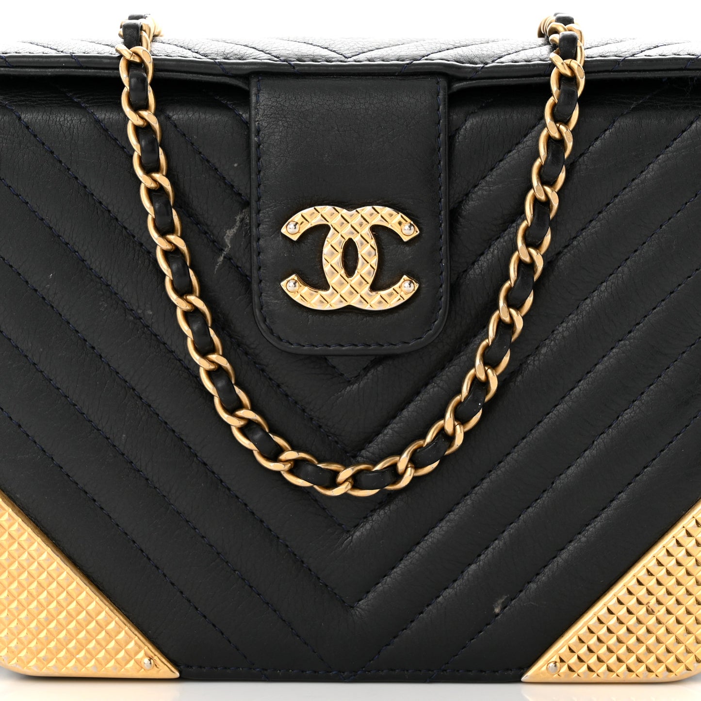 Calfskin Chevron Quilted Rock The Corner Minaudiere Bag Black