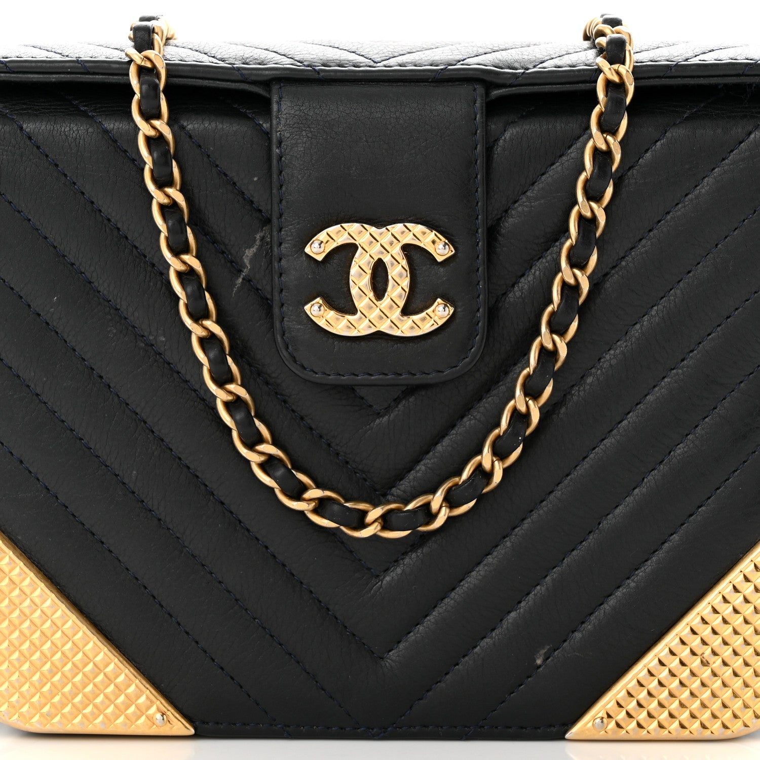 Chanel Calfskin Chevron Quilted Rock The Corner Minaudiere Bag Black 8 of 12