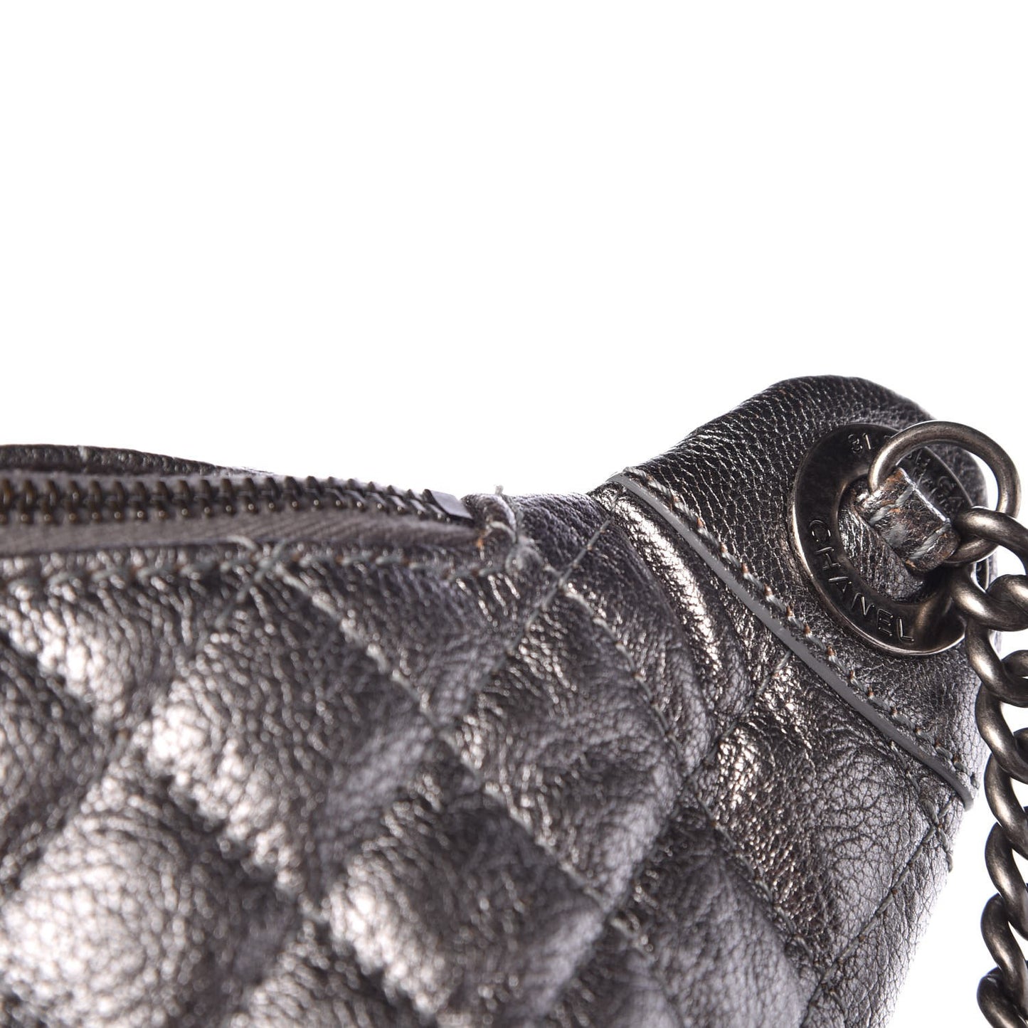 Metallic Goatskin Quilted Banane Waist Bag Fanny Pack Silver