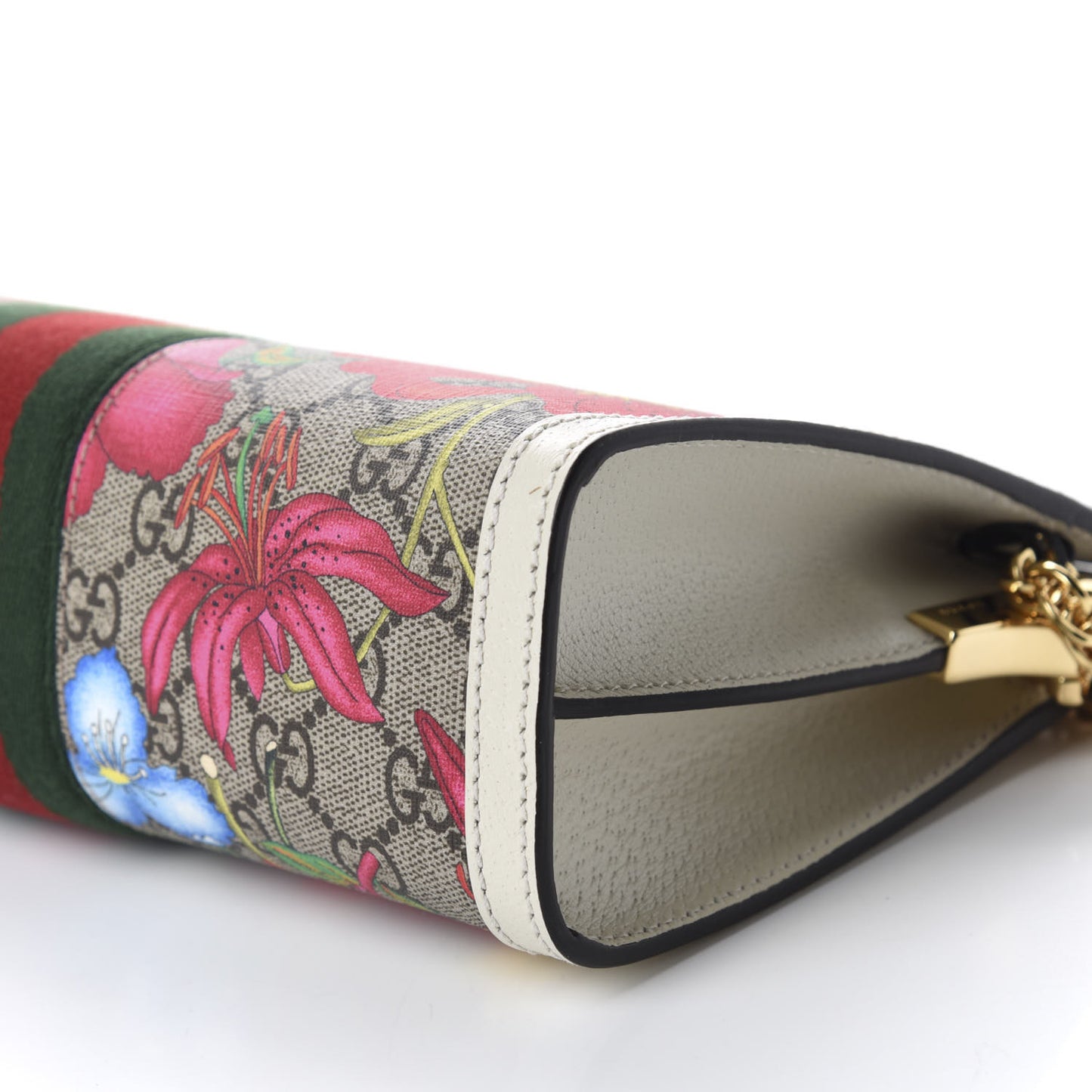 GG Supreme Monogram Flora Web Small Ophidia Chain Shoulder Bag White