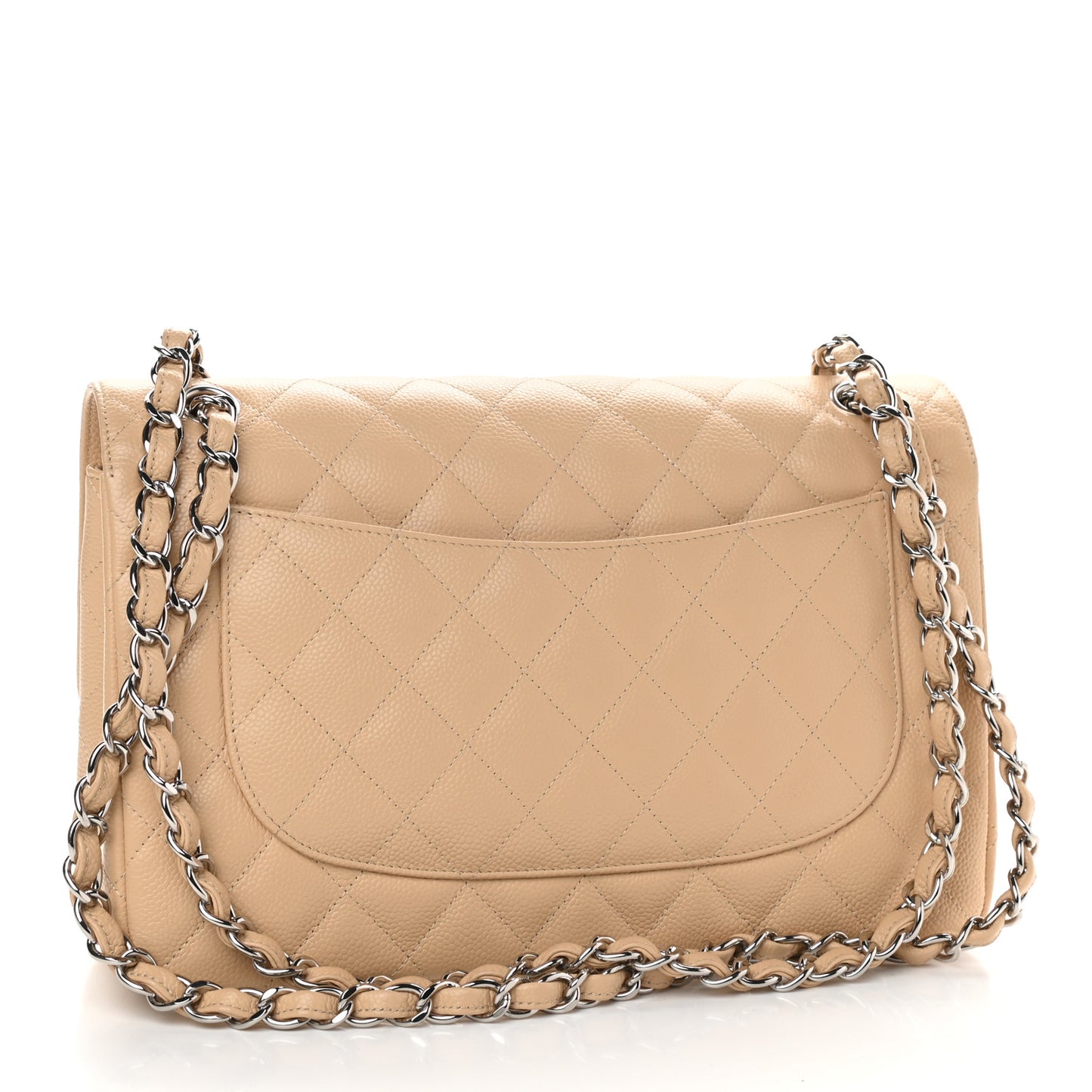 Caviar Quilted Jumbo Double Flap Beige Clair