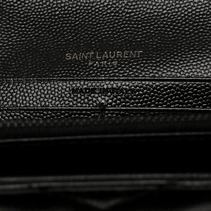 Saint Laurent Grain De Poudre Matelasse Chevron Monogram Flap Wallet Black 6 of 8