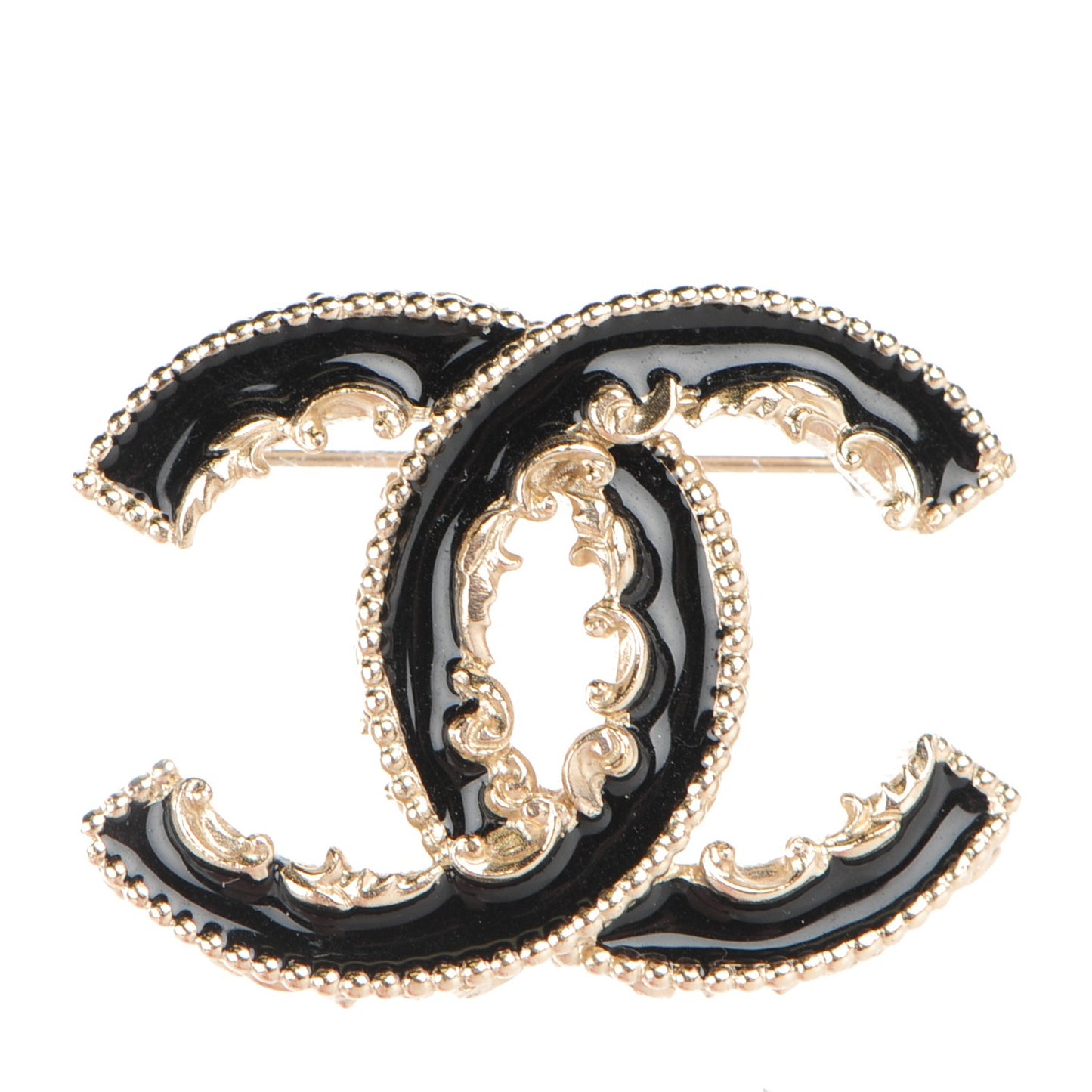 Enamel CC Baroque Brooch Black Gold