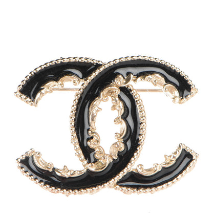 Chanel Enamel CC Baroque Brooch Black Gold 1 of 5