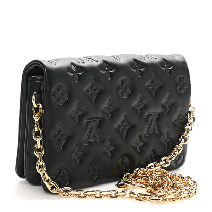Louis Vuitton Lambskin Embossed Monogram Pochette Coussin Black 3 of 10