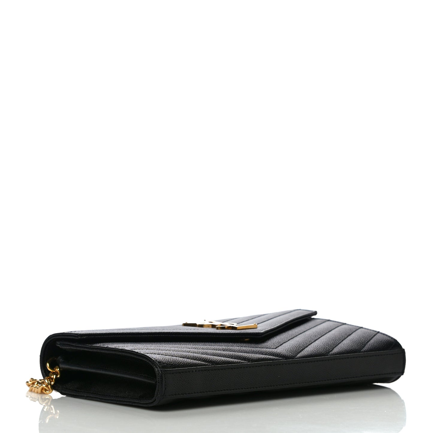 Grain De Poudre Matelasse Chevron Monogram Chain Wallet Black