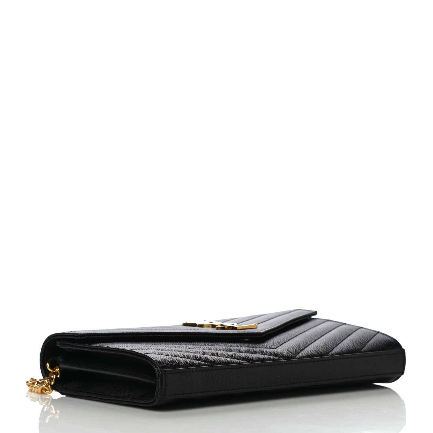 Saint Laurent Grain De Poudre Matelasse Chevron Monogram Chain Wallet Black 4 of 10