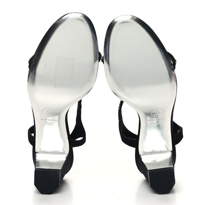 Chanel Crystal CC Sandals 37 Black 5 of 7