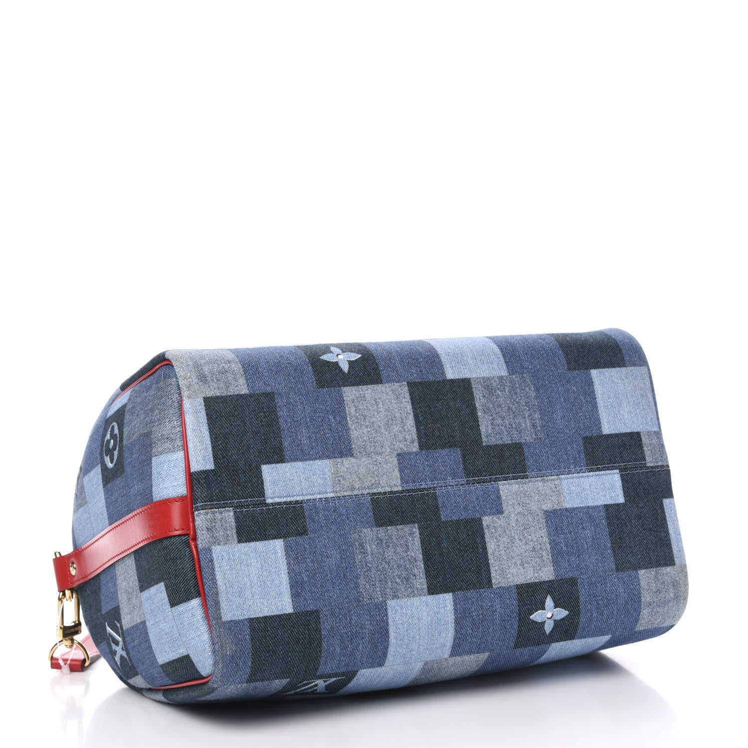 Louis Vuitton Denim Damier Monogram Patchwork Speedy Bandouliere 30 Blue Rouge 4 of 10