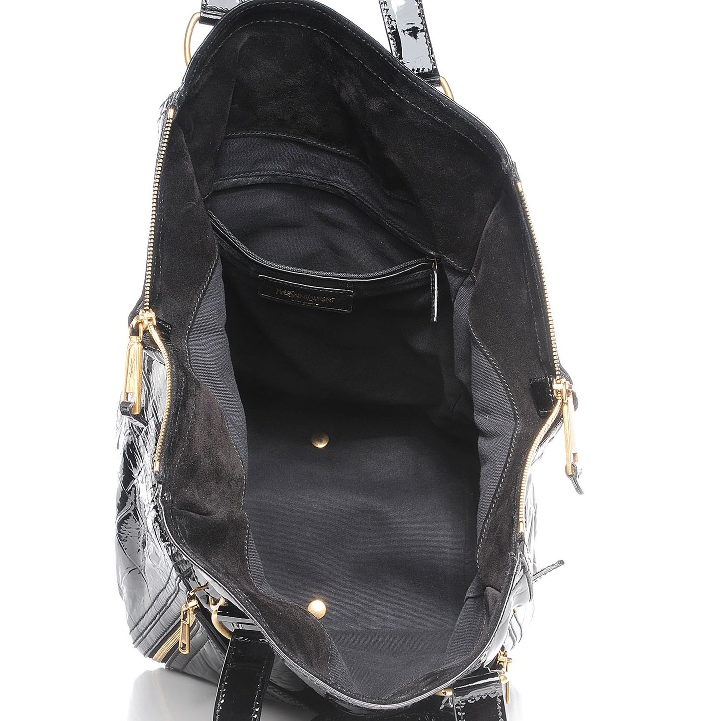 Patent Crocodile Embossed Large Downtown Tote Black