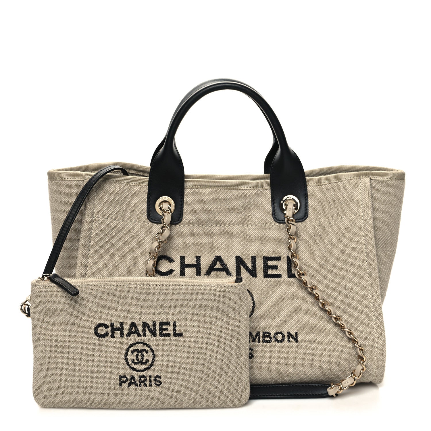 Chanel Mixed Fibers Small Deauville Tote Beige Black 3 of 12