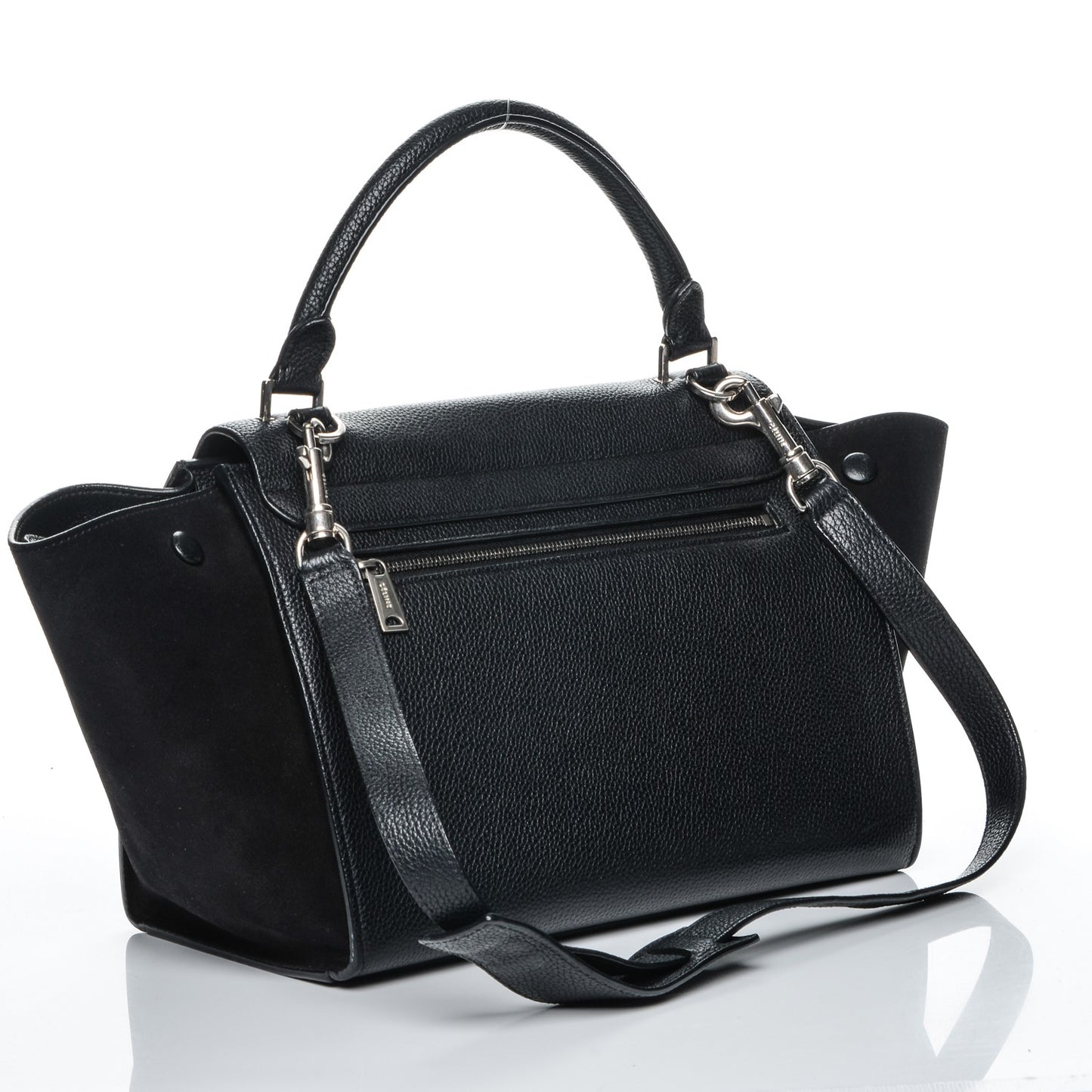 Drummed Calfskin Suede Small Trapeze Black