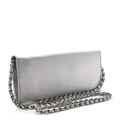Prada Saffiano Metal Oro Chain Wallet Cromo 2 of 7