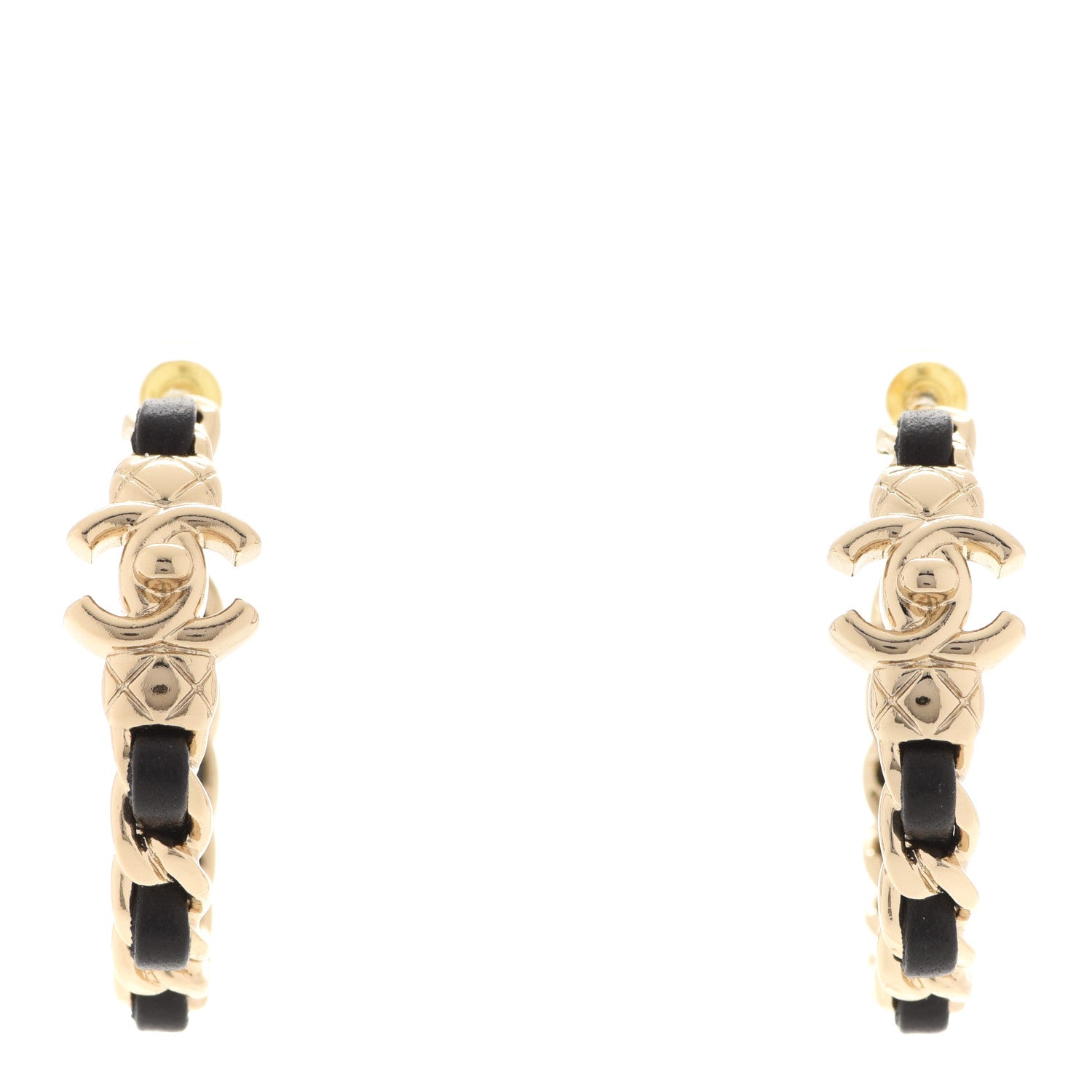 Chanel Metal Lambskin Quilted CC Turnlock Chain Hoop Earrings Gold Black 1 of 5