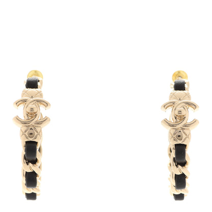 Chanel Metal Lambskin Quilted CC Turnlock Chain Hoop Earrings Gold Black 1 of 5