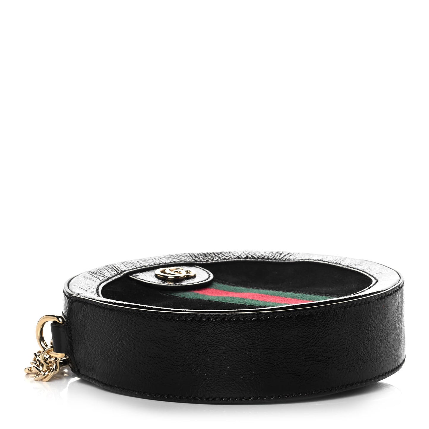 Suede Patent Web Mini Ophidia Round Shoulder Bag Black