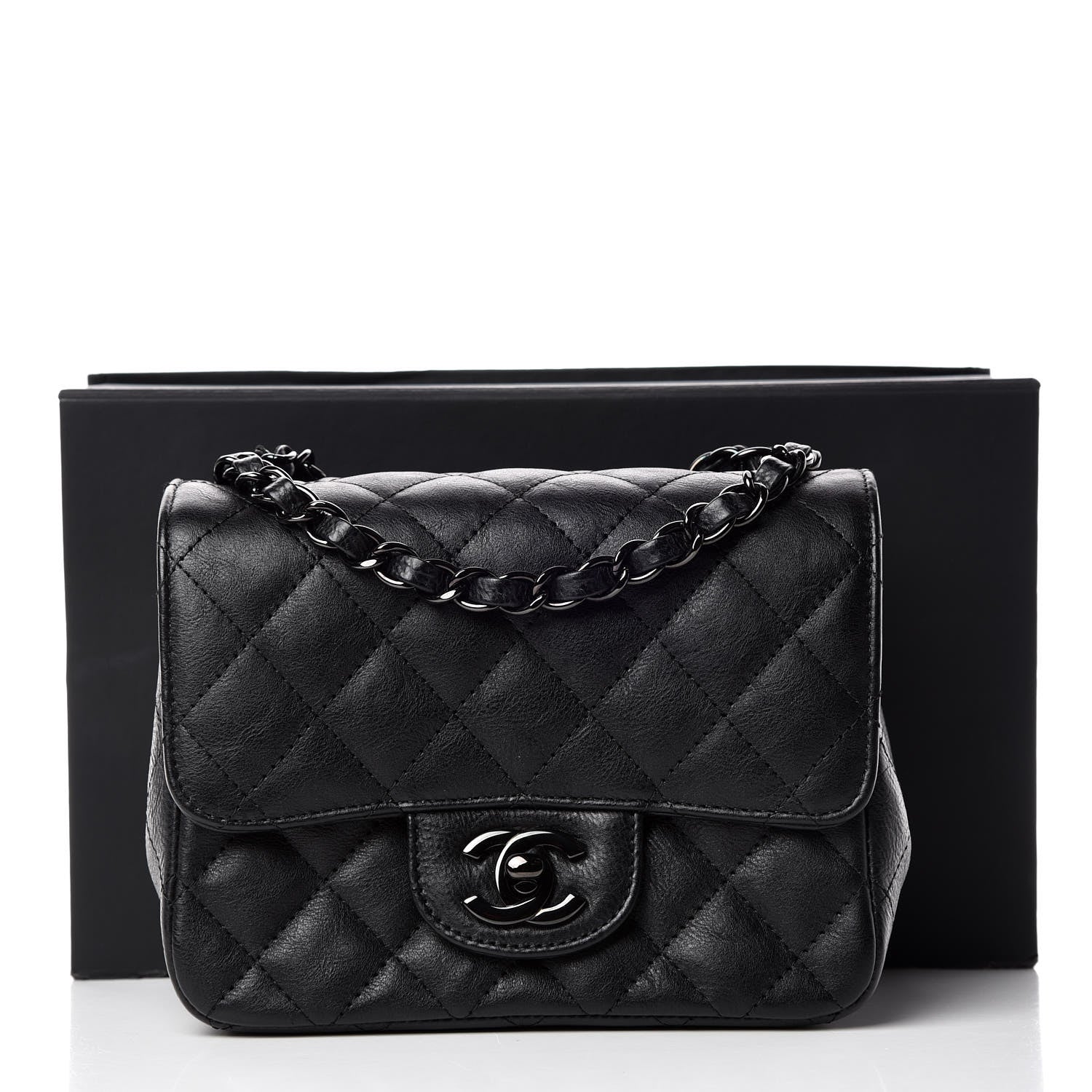 Chanel Crumpled Calfskin Quilted Mini Square Flap So Black 10 of 10